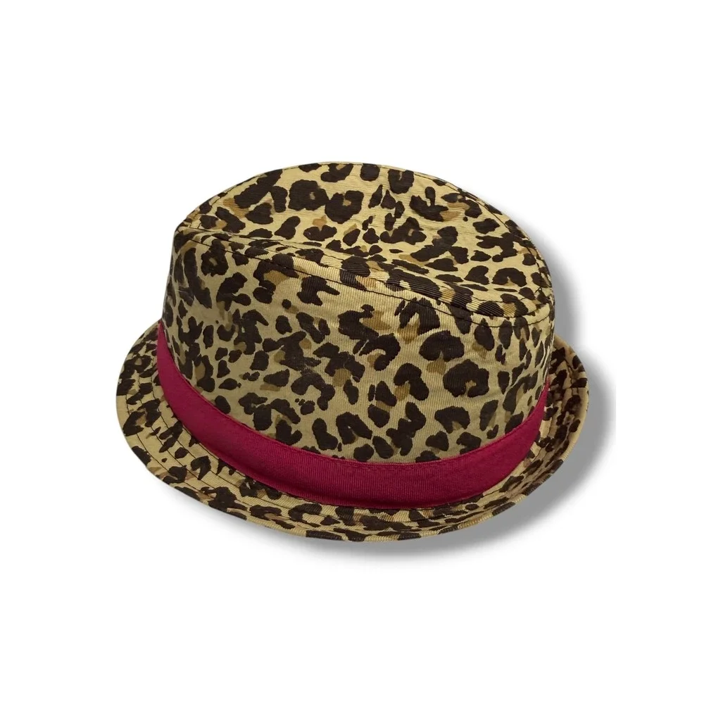 The Childrens Place Girls Leopard Print Fedora Hat Pink‎ Bow Tan Black Size 4/5
